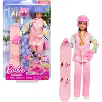 Barbie Karriere Snowboarderin-Puppe mit rosa Jacke und über 10 Zubehörteilen sowie einem Snowboard mit Farbwechsel, Modepuppe, Weiblich, 3 Jahr(e), Mädchen, 285,5 mm, Mehrfarbig