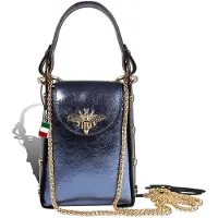 DrachenLeder Florence Tasche blau metallic Leder D2OTM802M