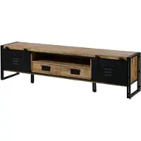 MASSIVMOEBEL24.DE MASSIVMOEBEL24 TV-Board Mango 220x45x55 natur klar lackiert / Metall schwarz BLACKBURN #112