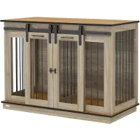 PawHut Hundekäfig, Hundehütte, Haustierkäfig mit Zweiraum, Doppeltüren, Eiche