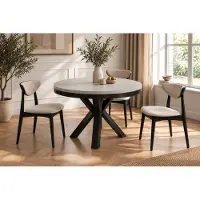 WFL GROUP Runder Ausziehbarer Esstisch im Loft-Stil - Industrieller Tisch mit Schwarzen Metallbeinen - Platzsparender Tisch für Wohnzimmer - Kaschmir Grau Beige - 120 bis 200 cm