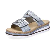 Rieker Pantolette , Damen, Gr. 41, Synthetik, blau (hellblau), Lederimitat, Schuhe Pantolette, Plateau, Sommerschuh, Schlappen mit Strass-Stein-Verzierung