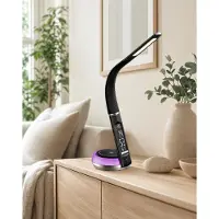 Northpoint LED Schreibtischlampe Lederoptik mit QI-Ladestation Touch dimmbar Warm-/Kaltweiß Uhranzeige Schwarz