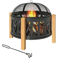 Outsunny 2-in-1 Feuerschale Ø75 x 58 cm Feuerstelle mit Funkenschutz Schürhaken