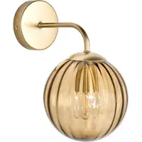 Beliani Wandleuchte Gold Metall mit Dunkelbraunem Glasschirm Kugelförmig 1-Flammig Retro Design Wandbeleuchtung Wohnzimmer Schlafzimmer Flur Diele