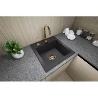Faizee Home Granitspüle Küchenspüle Granit Siphon Gold Einbauspüle Spülbecken Spüle 49x52cm Schwarz