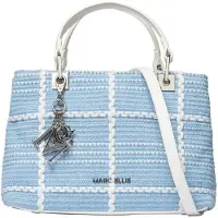Marc Ellis Handtasche für Damen, tief, aus Polyurethan, geflochtene Textur, Karomuster, Weiß