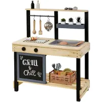 Muddy Buddy Outdoor-Spielküche "Grill & Chill", schwarz (natur, schwarz), Spielküchen, KinderB:80cm H:90cm T:40cm, Holz, Outdoor-Spielküche, natur - schwarz, B:80cm H:90cm T:40cm