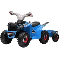 HOMCOM Kinderquad Kinder Elektro-Quad, 6V Elektroauto mit Anhänger Metall Blau