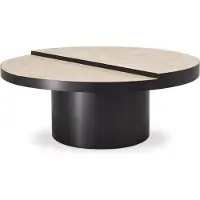 Casa Padrino Luxus Couchtisch Bronze / Beige Ø 88 x H. 35 cm - Runder Edelstahl Wohnzimmertisch mit 2 Travertin Tischplatten - Wohnzimmer Möbel - Luxus Möbel - Luxus Einrichtung