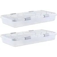 Vevor Unterbettkommode Unterbettaufbewahrungsbox 2 Stk. Rollbar (101 x 51 x 15 cm) Unterbettbehälter mit Deckel & grauem Riegel, Aufbewahrungsbox Organizer für Kleidung Schuhe Decken Schlafzimmer