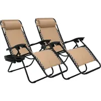 StarTech.com Zero Gravity Stühle 2er Set - Klappbarer Relaxsessel Garten Camping - Metallrahmen mit Armlehnen - Mit Getränkehalter - 110x65x90 cm - Beige