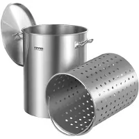 OEM Suppentopf Edelstahl 34 L Kochtöpfe Großraumtopf, Kochgeschirr-Saucentopf mit Korb & Deckel & Griff, Suppentopf in Handelsqualität, Schleifbehandlung, zum Dämpfen, Kochen oder Braten, Silber
