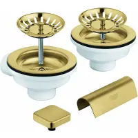 GROHE Ablaufgarnitur, mit Exzenter, für Küchenspülen mit 2 Becken, mit Abdeckelement, 40999GN0, Farbe: Cool sunrise gebürstet