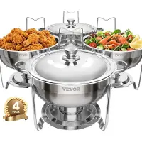 OEM Chafing Dish Set 4 x 4,7 L Runder Speisenwärmer für Buffet in Silber