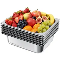 Vevor Gastronormbehälter Hotelpfanne (1/2-Größe) 6 Stk. 6 L, wiederverwendbare Behälter (98 mm tief), rostfreie Catering-Aufbewahrung, Panierschale Speisebehälter für Party Restaurant Buffet