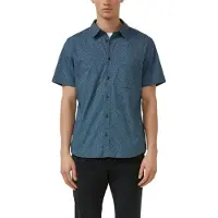 s.Oliver Kurzarmhemd , Herren, Gr. 3XL, N-Gr, blau, Web, Obermaterial: 97% Baumwolle, 3% Elasthan, gemustert, slim fit hüftbedeckend, Rundhals, abgesteppt, Hemden Kurzarmhemd, mit Minimal-Muster