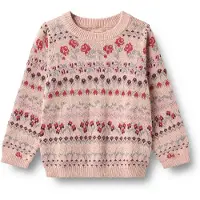 Wheat Strickpullover "Jacquard Pullover Mikmak", Mädchen, Gr. 110, rosa (2317 dim rose), Strick, Obermaterial: 100% Baumwolle, normal normal, Rundhals, Pullover Strickpullover, Baumwolle
