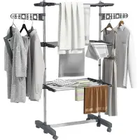 HOMCOM Wäscheständer Turm Standtrockner mit 3 Ebenen 142x55x152 cm Grau