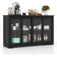 Costway Sideboard mit Schiebetueren, Küchenschrank Badkommode Anrichte Mehrzweckschrank Schwarz