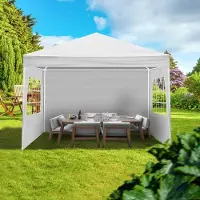 LEADZM 3 x 3 m Garten Pavillon mit 3 Seitenteilen tragbares wasserdichtes Zelt Partyzelt mit Spiralschläuchen, weiß