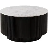 MASSIVMOEBEL24.DE MASSIVMOEBEL24 Couchtisch rund Mango 80x80x45 schwarz lackiert / Marmor weiß BARCELONA #120