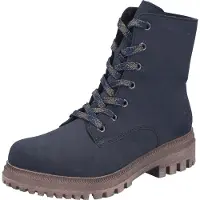 Rieker Winterboots , Damen, Gr. 36, Warmfutter, blau, Lederimitat, Basic, Schuhe Winterboots, Schnürboots, Schnürstiefelette mit zweckmäßigem Reißverschluss