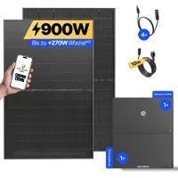 Solakon 900W Balkonkraftwerk mit Speicher + Erweiterung ONE (4,22 kWh) Solaranlage Steckerfertig WIFI Komplettset Photovoltaik Anlage, Kabellänge: 10m