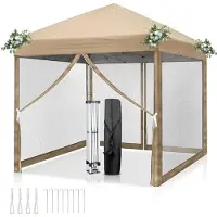 LEADZM 3x 3m Faltpavillon, Pop Up Pavillon mit 4 Seitenwänden, wasserdicht, UV-Schutz,Gartenpavillon Partyzelt,Khaki