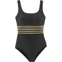 LASCANA Badeanzug "Elodie", Damen, Gr. 44, Cup C, gold (schwarz, goldfarben), Recycling-Polyamid, unifarben mit Farbeinsatz, Badeanzüge Badeanzug, mit trendigem Materialeinsatz