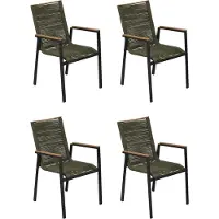 Gardissimo HELENA 4x Alu Stapelsessel mit Rope Bespannung & Teak-Armlehnen grün