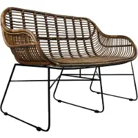 Venus Lycce Rattansofa Korb-Sofa - braun - Retro 50er Lounge Loft Esszimmer Garten Küche Bistro Balkon Terrasse mit Armlehne, Farbe:braun