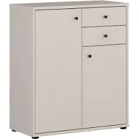 Forte TEMPRA 2 Kommode 70 80, moderne Kommode mit 2 Schubladen, 2-türig, Schlafzimmer, Wohnzimmer, Büro, Holzwerkstoff, Kaschmir|Beige, 73,7 cm breit x 85,5 cm hoch x 34,8 cm tief