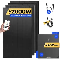 Solakon 2000W Balkonkraftwerk mit Speicher + Erweiterung ONE (4,22 kWh) Solaranlage Steckerfertig WIFI Komplettset Photovoltaik Anlage, Kabel: 10m