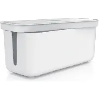 Bearware Kabelbox mit Gummifüßen, Kabelkasten für Steckdosenleisten, Kabelmanagement aus Kunststoff, Ladebox mit Kabelschlitzen im Deckel, 31 x 13,8 x 13 cm, weiß-grau