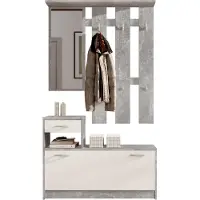 Stella Trading Vera Garderobe mit Spiegel weiß matt - Kompaktgarderobe Korpus Beton Optik - 100