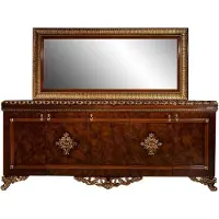 Casa Padrino Luxus Barock Möbel Set Sideboard mit Spiegel Braun / Bronze / Gold - Edler Massivholz Schrank mit elegantem Wandspiegel - Möbel im Barockstil