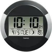 Hama Ischia, Wand/Tisch, Funkgesteuerte Uhr, Rund, Schwarz, Silber, Kunststoff, Kunststoff
