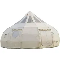 Vevor Canvas-Glockenzelt, 5 m Jurte, 4 Jahreszeiten, mit Ofenrohrdurchführung & Regenhülle, Poly-Baumwoll-Gewebe, bis zu 12 Personen, für Familien-Camping, & Andere Outdoor-Aktivitäten, Beige