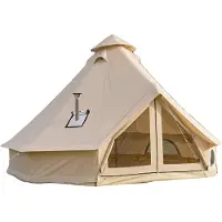 Vevor Oxford Glockenzelt, 3 m Jurte, 4 Jahreszeiten, mit Ofenrohrdurchführung, bis zu 3 Personen, mit Abnehmbarem Boden (Reißverschluss), ideal für Familien-Camping, & Outdoor-Aktivitäten, Beige