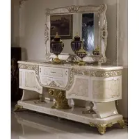 Casa Padrino Luxus Barock Möbel Set Weiß / Beige / Gold - 1 Barock Sideboard & 1 Barock Wandspiegel - Handgefertigte Barock Möbel - Edel & Prunkvoll