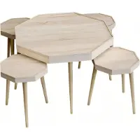 AEA Beige Holz Couchtisch mit Beistelltischen Modernes Wohnzimmer Set