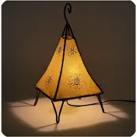 SIMANDRA Orientalische Lampe Hennalampe marokkanische Lederlampe Tischleuchte Stehleuchte Pyramide Sonne 35-38cm : gelb Farbe: Gelb