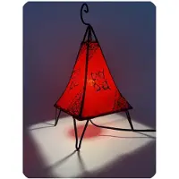 SIMANDRA Orientalische Lampe Hennalampe marokkanische Lederlampe Tischleuchte Stehleuchte Pyramide Orient 35-38 cm, rot