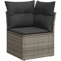 vidaXL 14-tlg. Garten-Sofagarnitur mit Kissen Grau Poly Rattan