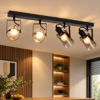 ZMH Deckenlampe Industrial Wohnzimmer 4 Flammig E14 Fassung Rauchgrau Glas Retro Deckenleuchte Deckenspot für Schlafzimmer Flur Küche（Ohne Lichtquelle）