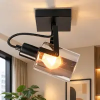 ZMH Deckenstrahler 1 Flammig Vintage E14 Deckenleuchte Rauchgrau Glas Retro Deckenspot Grau für Schlafzimmer Flur Küche Wohnzimmer(Ohne Lichtquelle)