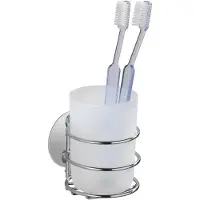 Wenko Zahnputzbecher "Turbo-Loc", weiß (chromfarben, weiß), B:7,5cm H:10cm L:9cm, Polypropylen, Stahl, Zahnputzbecher, Zahnputzbecher, aus weiß satiniertem Kunststoff