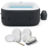 Sunspa ALL-INCLUSIVE-SONNENPA-SET: Aufblasbarer Whirlpool für 6 Personen (quadratisch) und Zubehör: 4 Kopfstützen, Filter, Kescher, Bürste, Matte, Abdeckung
