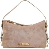 Love Moschino Love Handtasche beige Velours-Optik Logo gold Zip